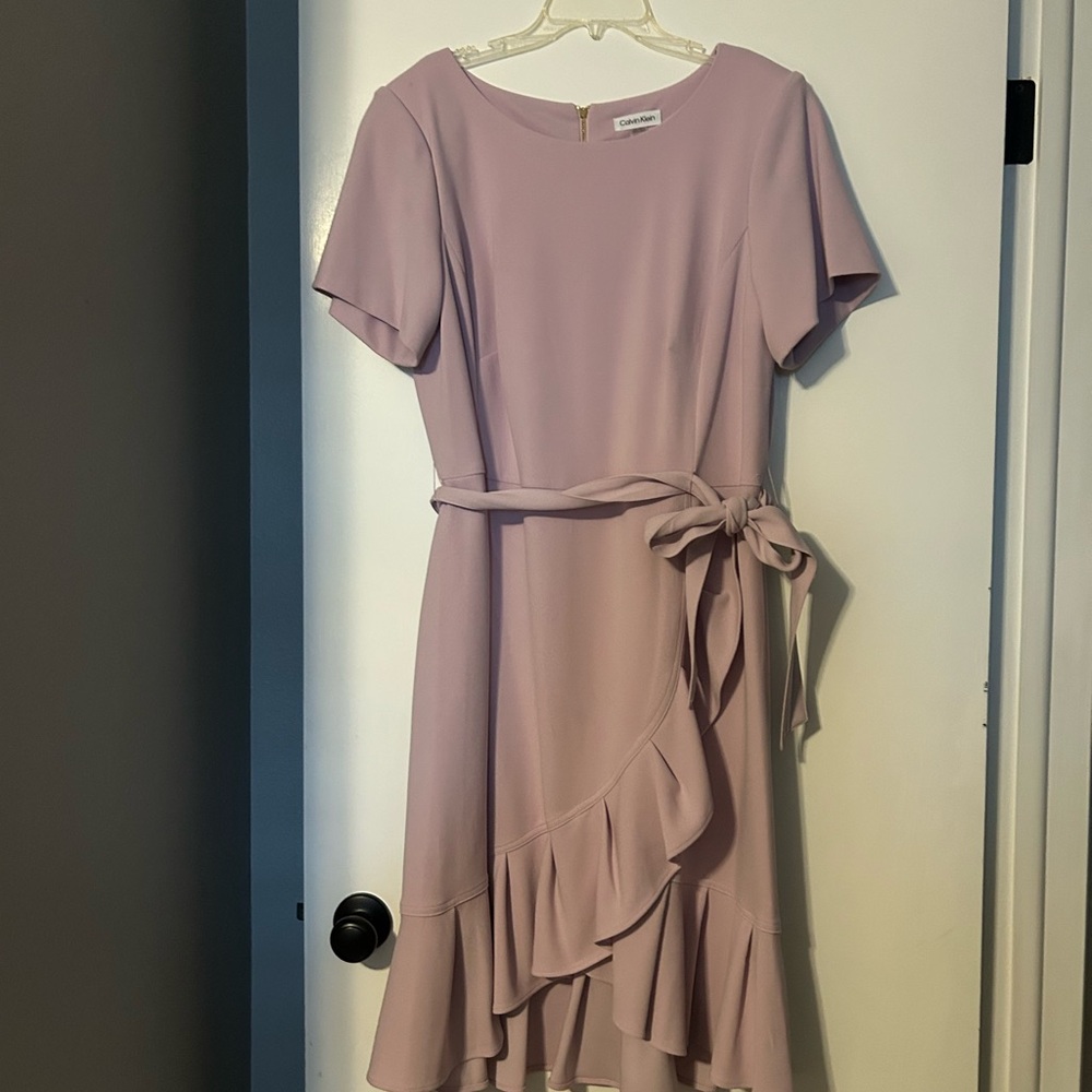 NWOT Calvin Klein Mauve Lavender Dress with Ruffle Hem